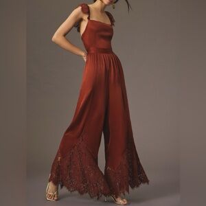 Anthropologie Rust Jumpsuit with Lace Trim
